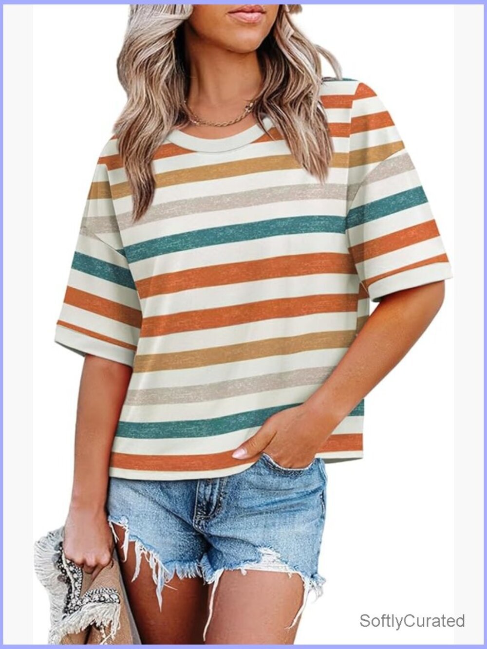 Loose Fit Oversized Color Block T-Shirt Summer Top